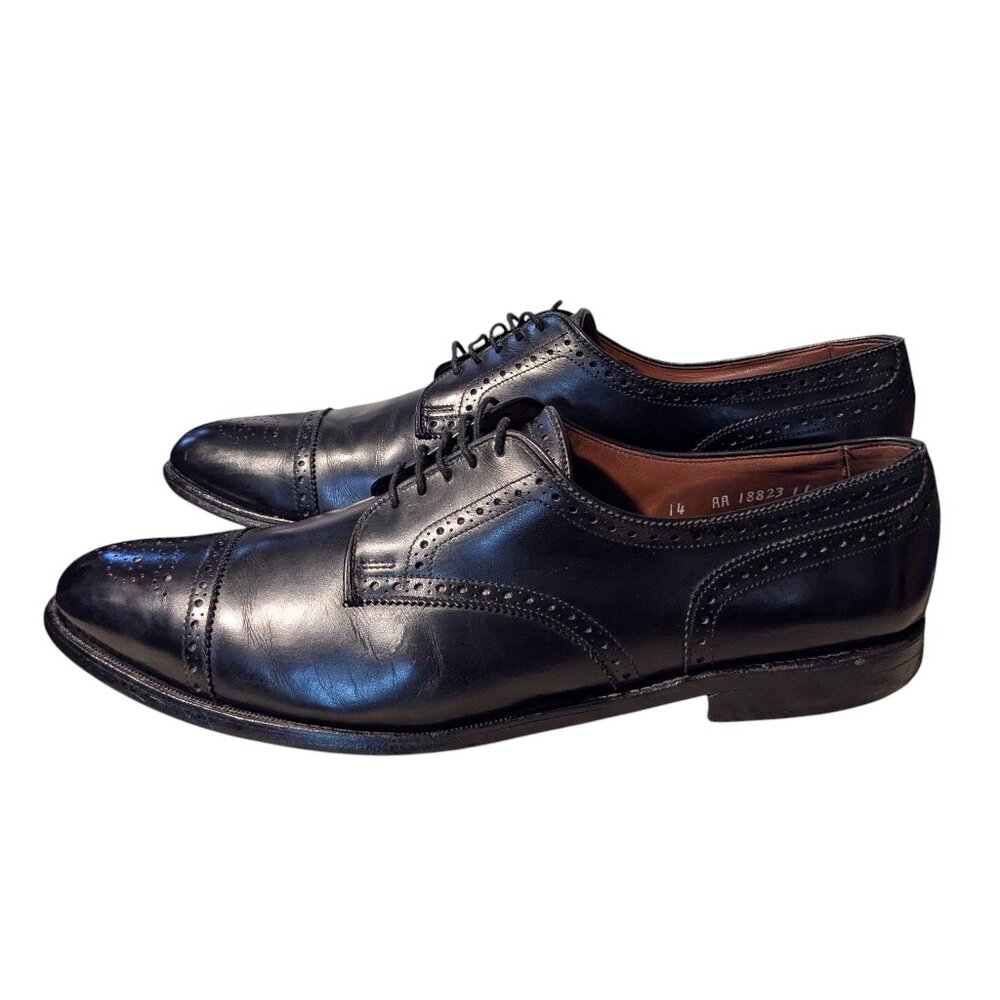 ALLEN EDMONDS SANFORD Men's Black Leather Medallion Cap-Toe Oxford Shoes 11.5AA